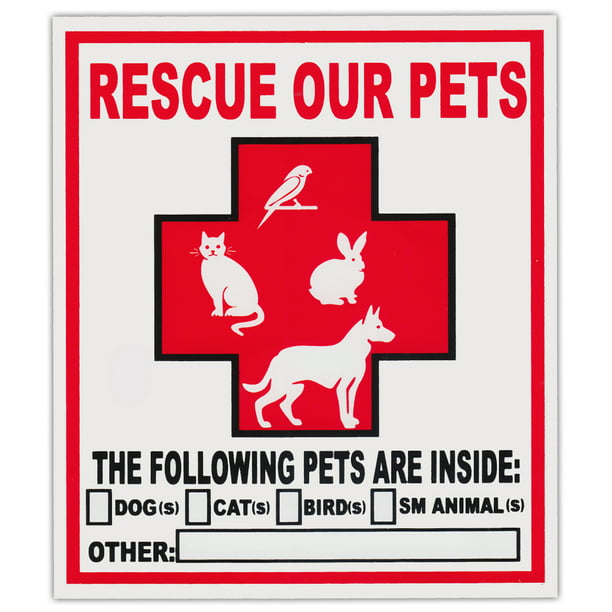 PETSAVERS Pet Inside Sticker Static Cling Rescue Window Decals with Bonus Pet Saver Wallet Card No Adhesive 4 Count Pet Savers fsecsd Red 